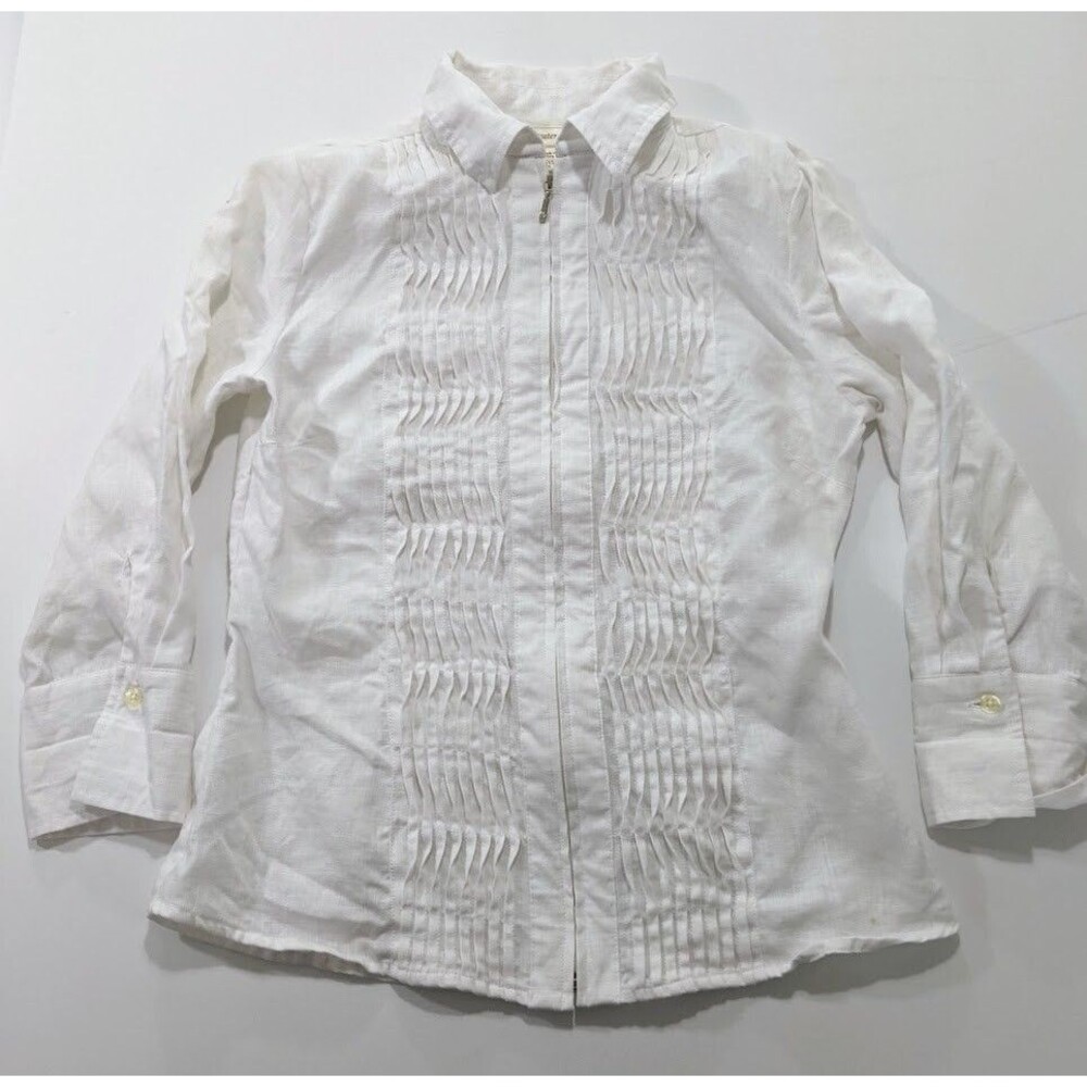 Coldwater Creek Petite XS 100% Linen White Zip Jacket Blouse Beach